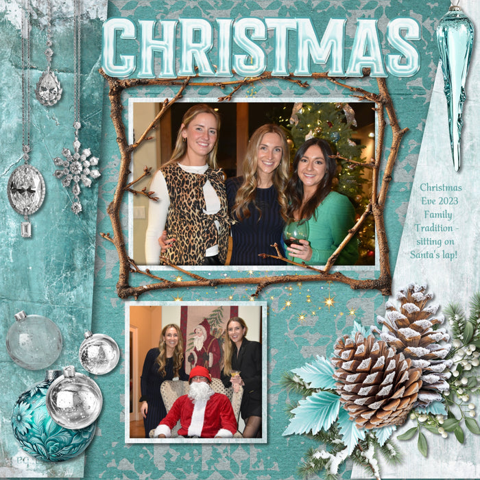 Add these cluster embellishments, realistic embellishments, wood grain easy masks & overlays, wooden signs and frames, and 2 alpha sets by Lucky Girl Creative digital art to all your Christmas greeting cards, holiday decor, and winter pages. Great for outdoor and nature pages, too. Embellishments include deer, Husky dog, cabin, snow, Cardinal birds, Christmas tree, polar bears, penguins, lantern, ornaments, pinecone, sled, sleigh, and more!