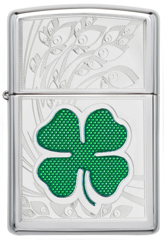 Zippo Luck Clover High Polish Chrome Design - 24699